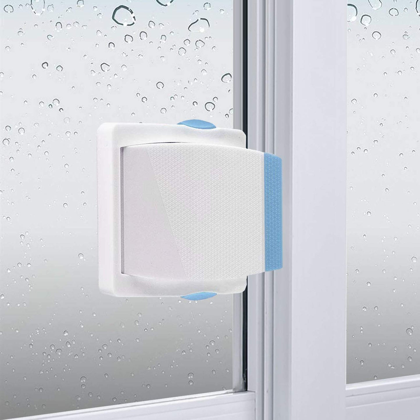 Sliding Glass Door Child Lock - Baby Safety Slide Window Locks, No Drilling, Strong Durable 3M Adhesive Tap, Stainless Steel, ABS Plastic, Double Button Design, Childproof Patio, Closet, Cabinet Doors, 4 Pack, Blue
