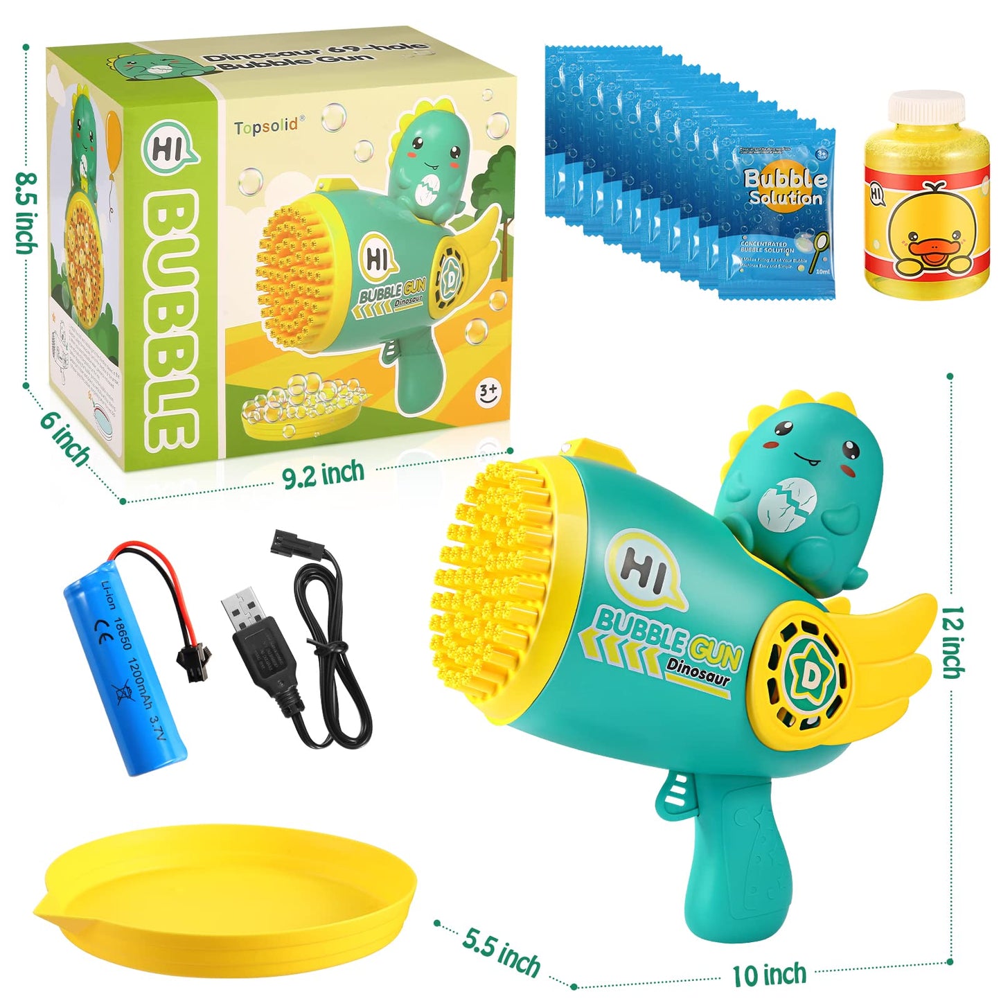 Green Bubble Machine Gun/Maker w/ 69 Holes/10000+ Bubbles Per Minute/LED Lights