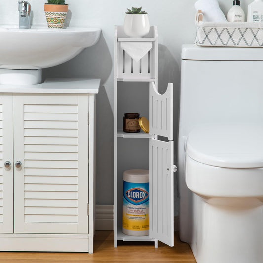 Space-Saving Bathroom Furniture Set: Slim Toilet Paper Holder and Storage Cabinet for Compact Bathrooms
