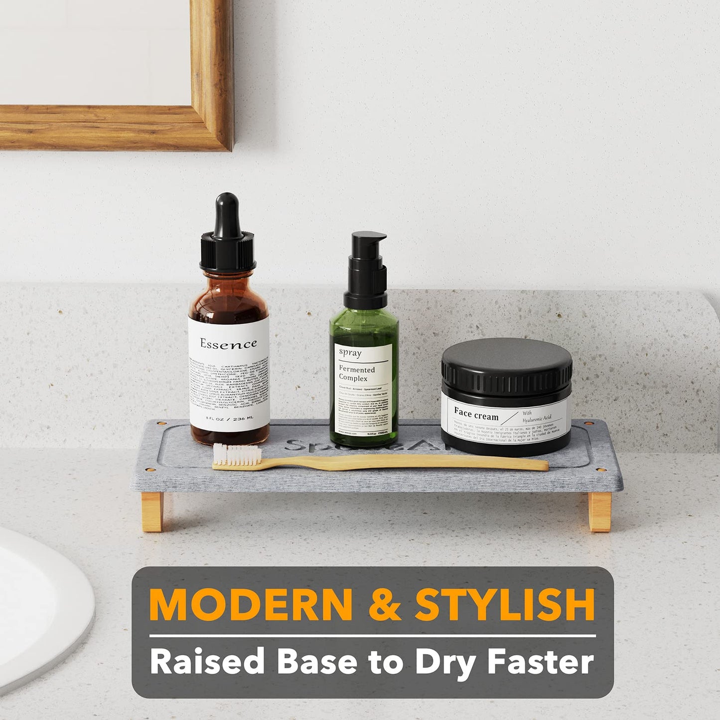 Gray Instant Dry Countertop/Sink Fast Drying Rack/Caddy/Organizer w/ Bamboo Feet