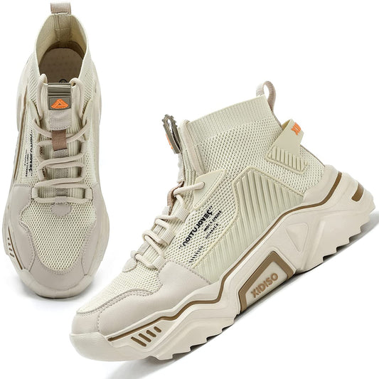 Size 9.5 Beige Lightweight High Top Fashion Sneakers/Walking Shoes/Sports Shoes