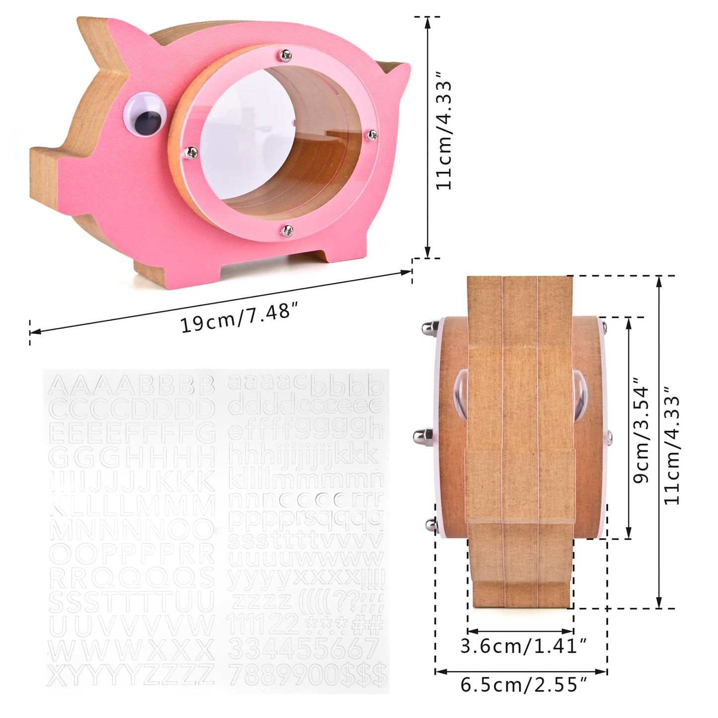 Personalized Wooden Piggy Bank for Kids | Transparent Savings Box | Ideal Birthday & Christmas Gift - Pink