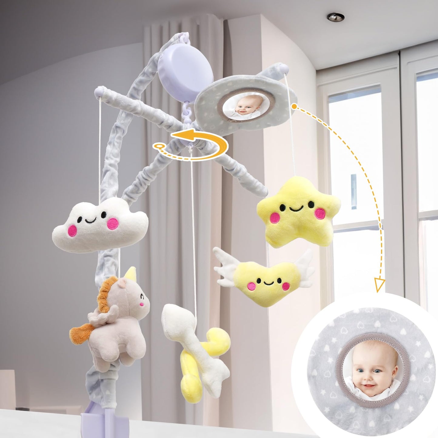 Musical Box Baby Crib Mobile w/ Mirror/3 Modes/Volume Control/36 Lullabies