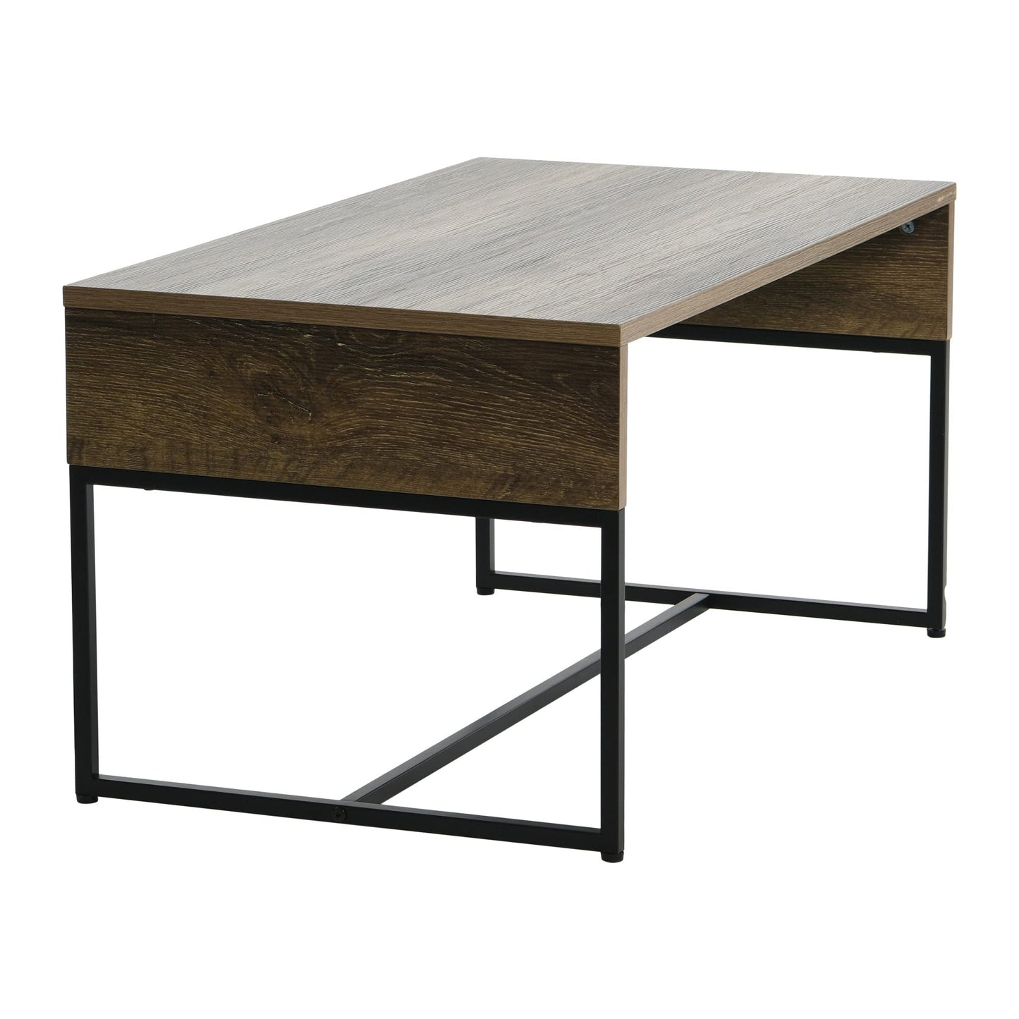 Household Essentials Wrap Rectangular Coffee Table Ashwood Rustic Wood Grain and Black Metal