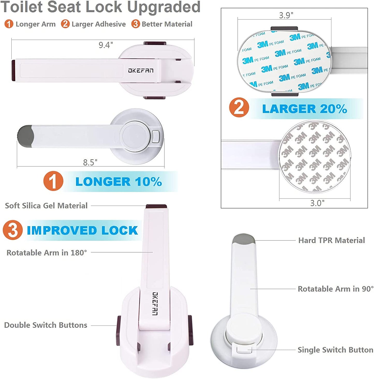 2pk No Drill Adhesive Baby/Child Toilet Seat Safety Lock