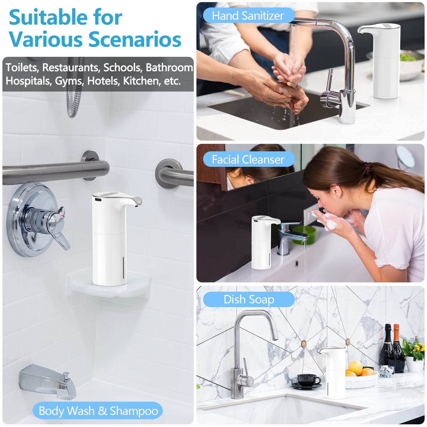 USB-C Rechargeable 15.37oz/450mL Automatic Motion Sensor Liquid Soap Dispenser
