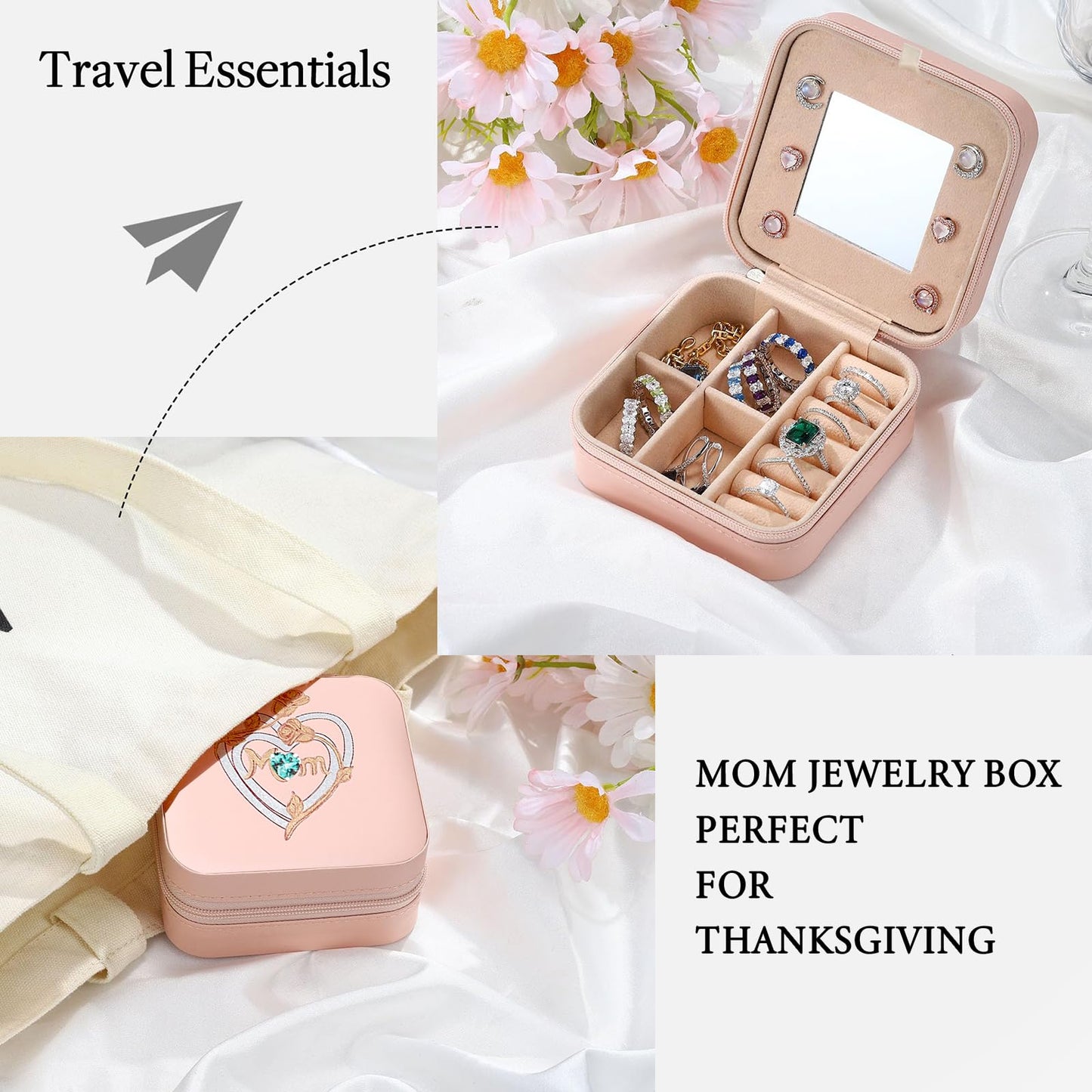 Luxury Pink PU Leather Jewelry Box for Mom - Perfect for Earrings, Rings, Necklaces | Ideal for Mother's Day, Christmas, Thanksgiving