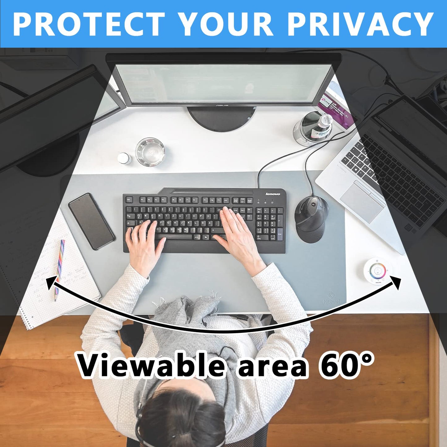 21.5" Removable 16:9 Anti-Glare Blue Light Block Computer Privacy Screen Filter