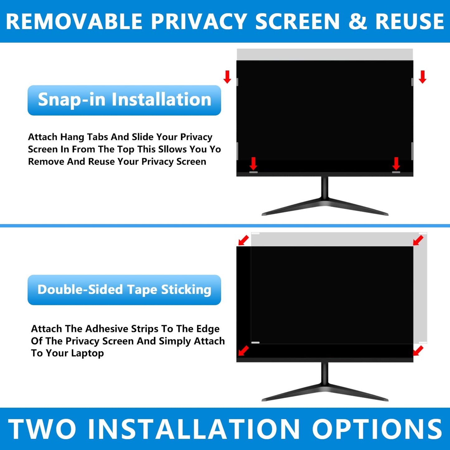 27" Removable 16:9 Anti-Glare Blue Light Block Computer Privacy Screen Filter