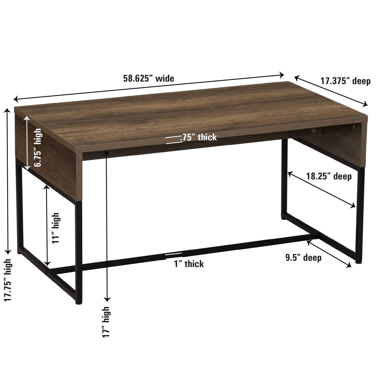 Household Essentials Wrap Rectangular Coffee Table Ashwood Rustic Wood Grain and Black Metal