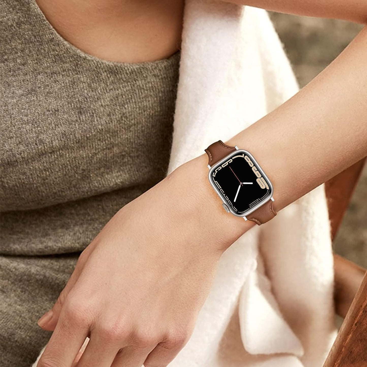 Slim Thin Elegant Genuine Brown Leather Apple Watch Band 38mm/40mm/41mm