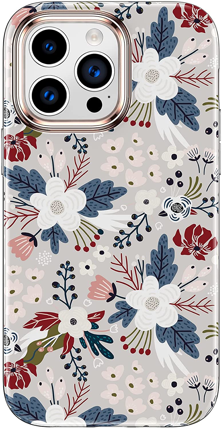 iPhone 14 Pro Max Flowers & Berries Bumper Case w/ Built-in Screen Protector