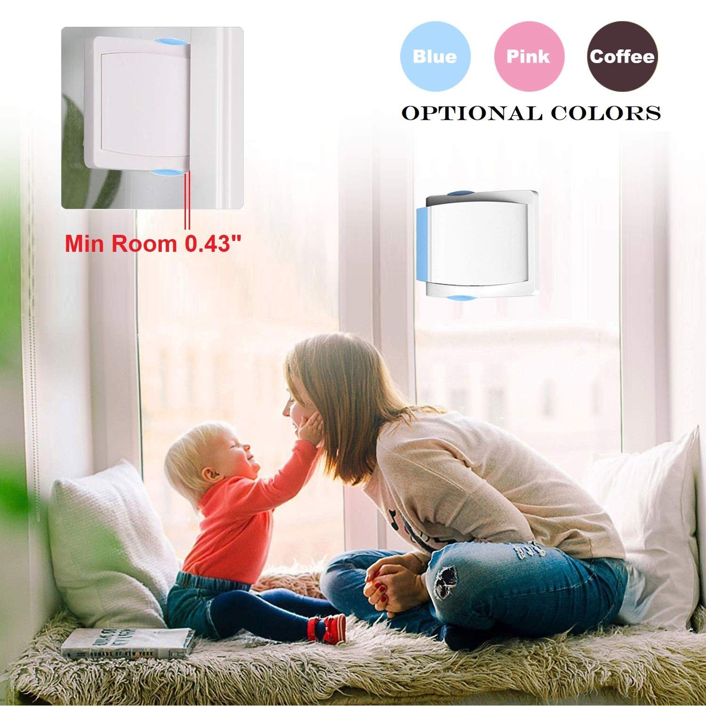 Sliding Glass Door Child Lock - Baby Safety Slide Window Locks, No Drilling, Strong Durable 3M Adhesive Tap, Stainless Steel, ABS Plastic, Double Button Design, Childproof Patio, Closet, Cabinet Doors, 4 Pack, Blue