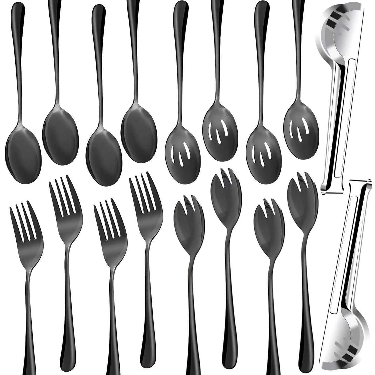 Comprehensive 18-Piece Stainless Steel Serving Utensils Set in Black - Ideal for Kitchen Parties, Buffets, Events, and Daily Use