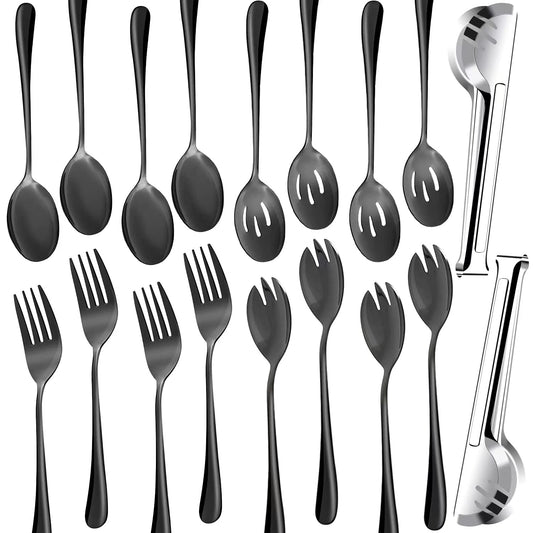 Comprehensive 18-Piece Stainless Steel Serving Utensils Set in Black - Ideal for Kitchen Parties, Buffets, Events, and Daily Use