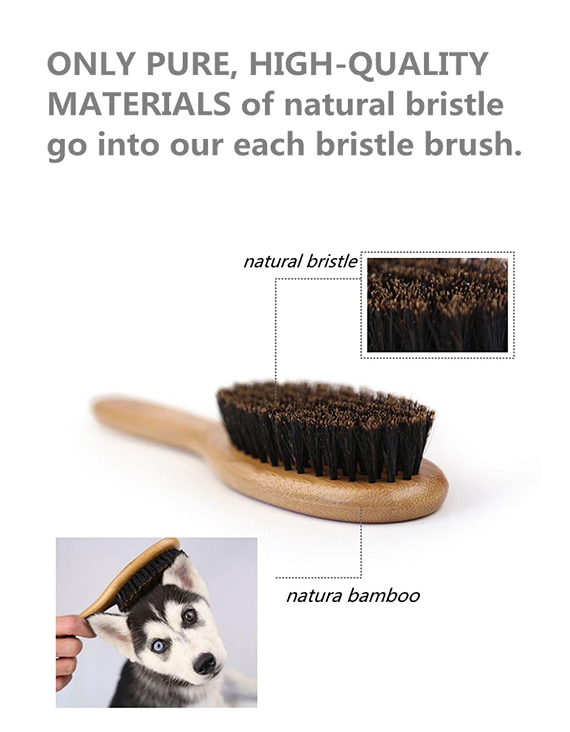 Japanese Design Natural Bamboo Boar Bristle Dog/Cat Brush for Shedding