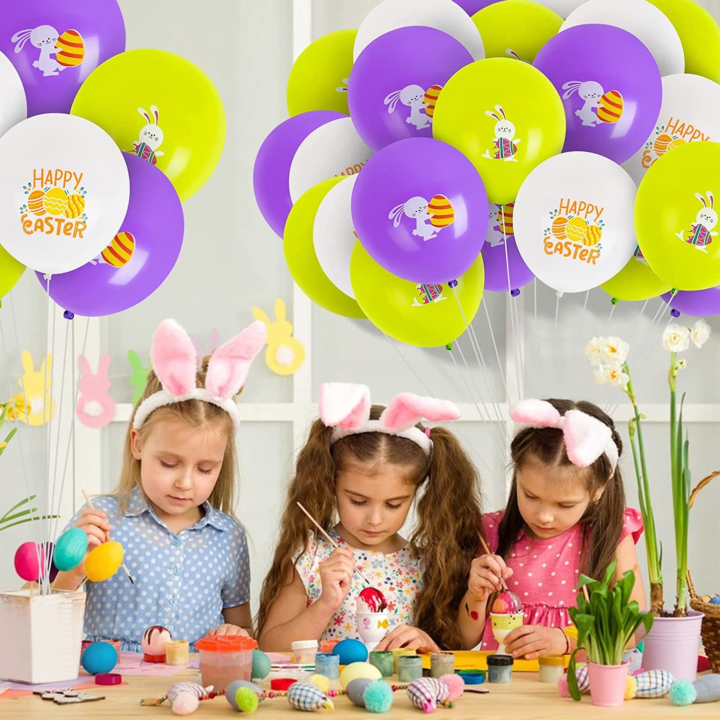 30pcs 12" Happy Easter Latex Balloons (10 Purple/10 Green/10 White)
