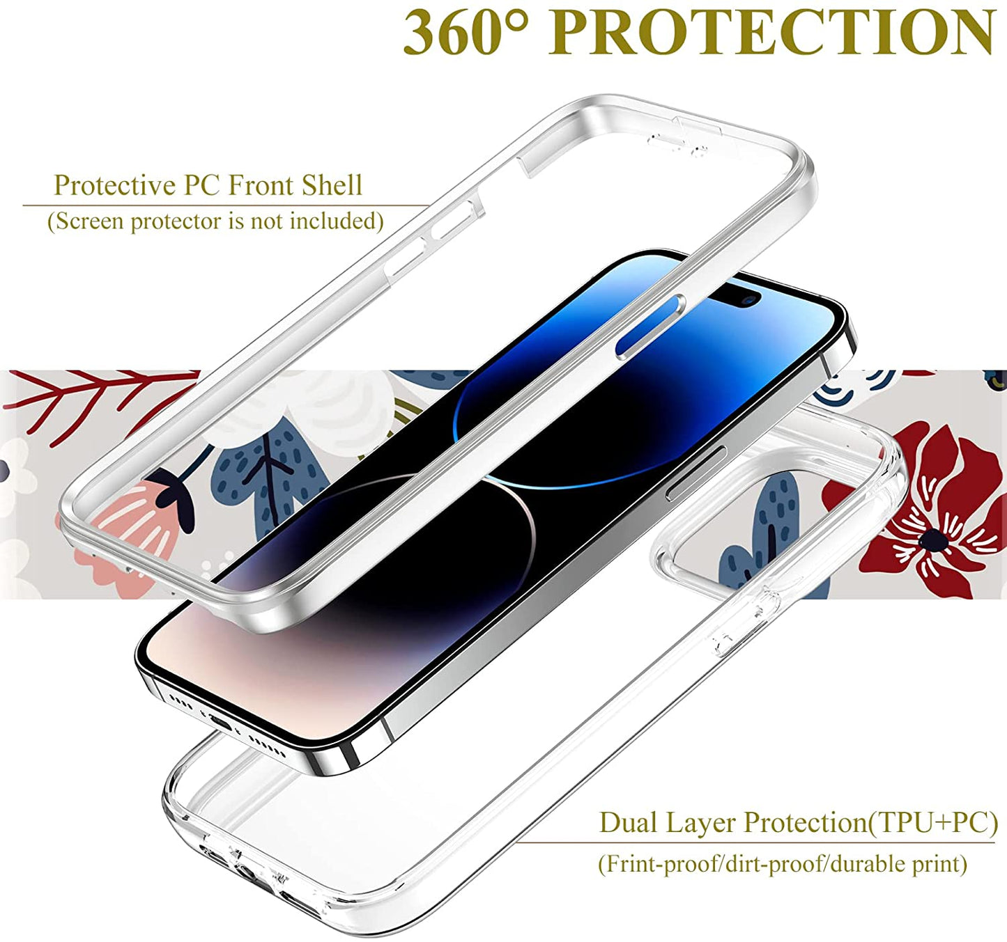 iPhone 14 Pro Max Flowers & Berries Bumper Case w/ Built-in Screen Protector