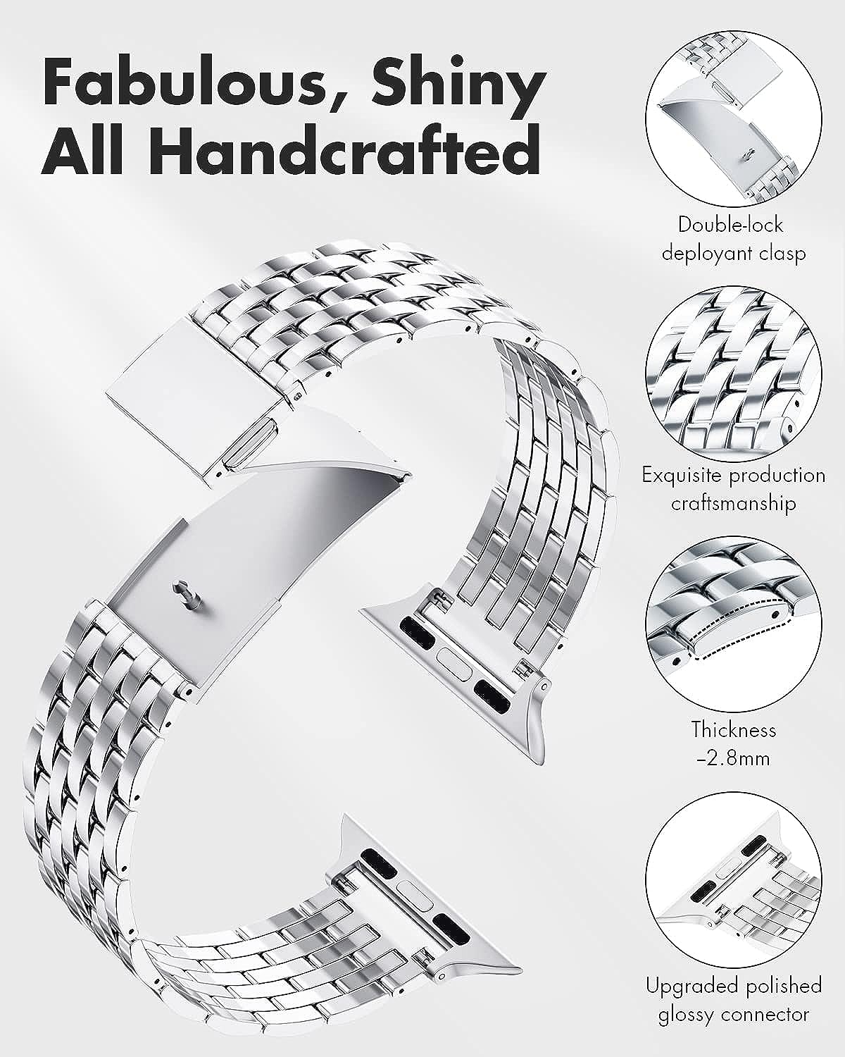 Silver Stainless Steel Metal Apple Watch Band 45mm/44mm/42mm