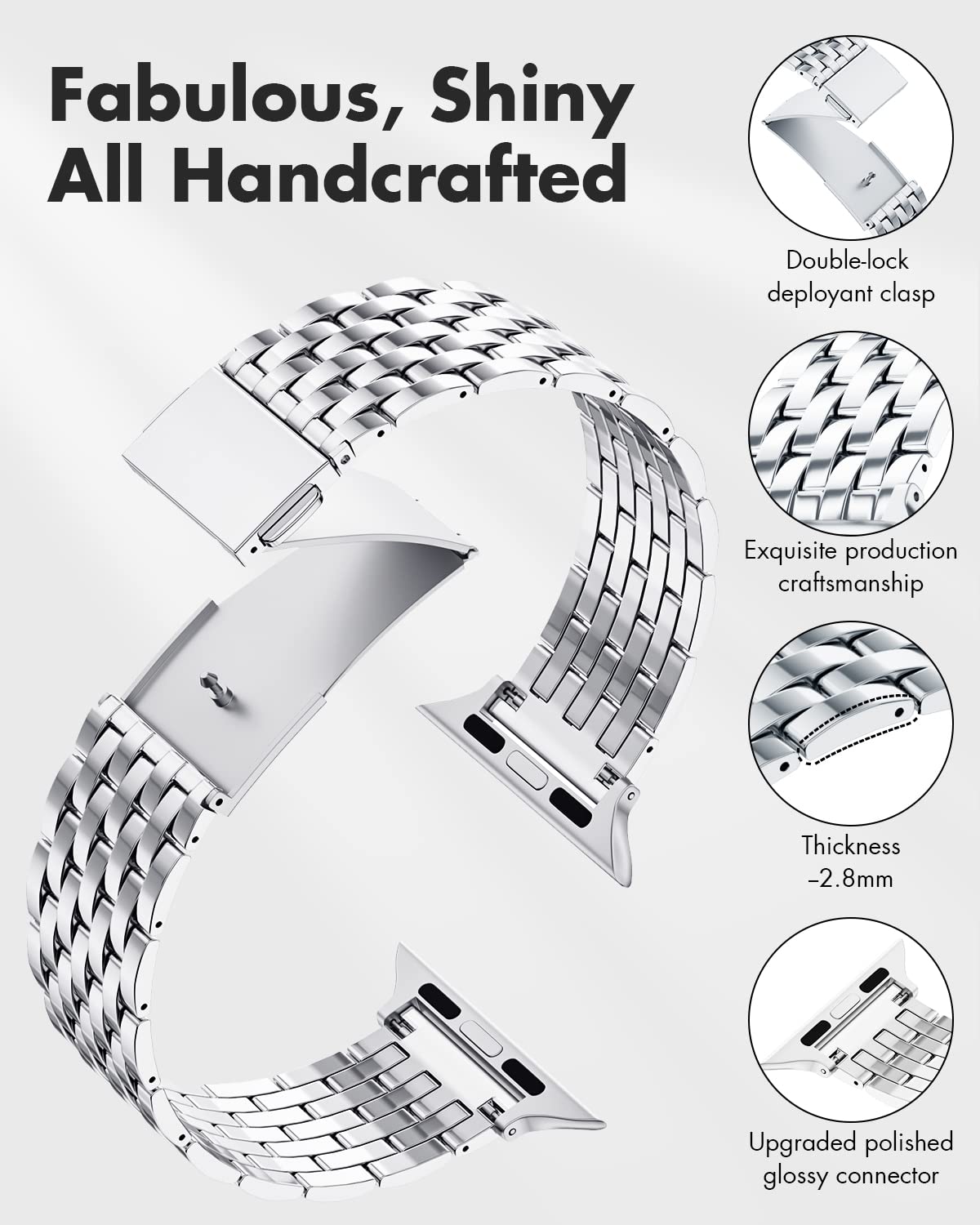 Silver Stainless Steel Metal Apple Watch Band 45mm/44mm/42mm