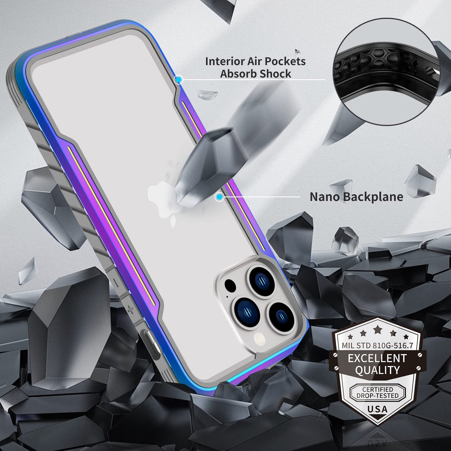 Blue/Purple Shockproof Military-Grade TPU Metal iPhone 13 Pro MagSafe Cas