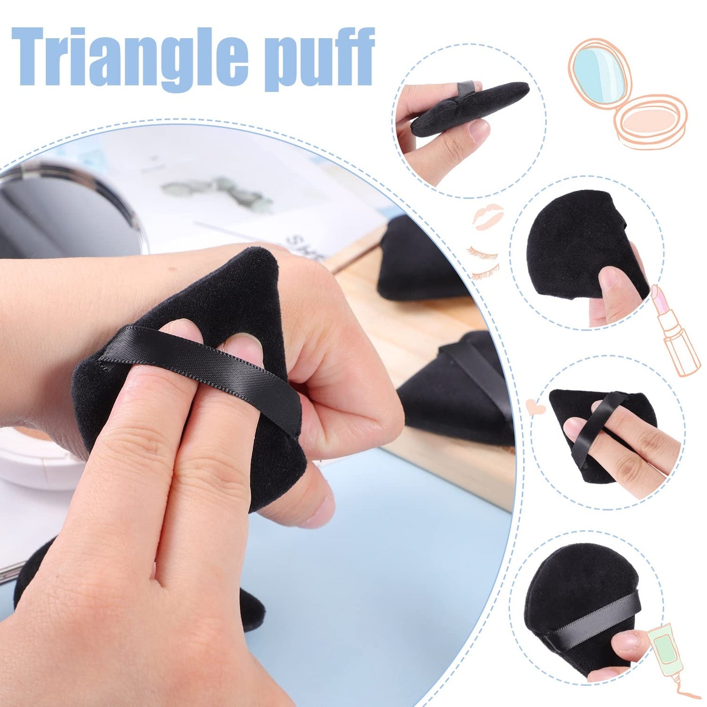 6pk Black Soft Triangle Makeup/Powder Puff/Sponge for Loose Powder
