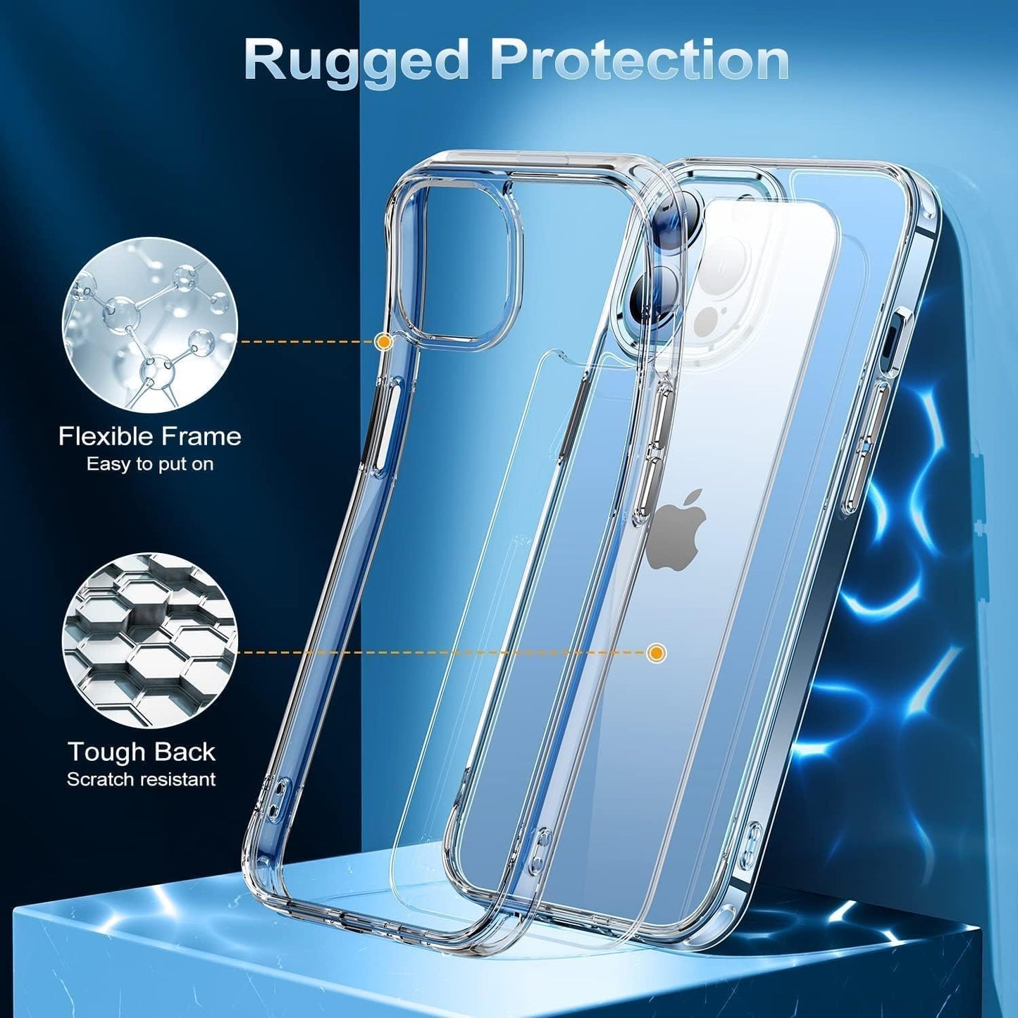 Shockproof iPhone 13 Pro Case - Non-Yellowing, 15ft Drop Protection, Scratch-Resistant, Slim & Non-Slip, 6.1'' Transparency