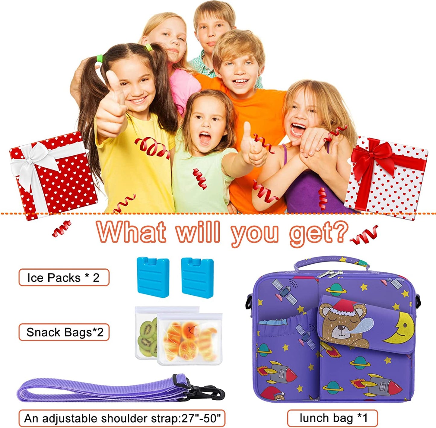 Expandable Thermal Insulated Lunch Box/Bag/Cooler w/ 2 Ice Packs/Snack Bags