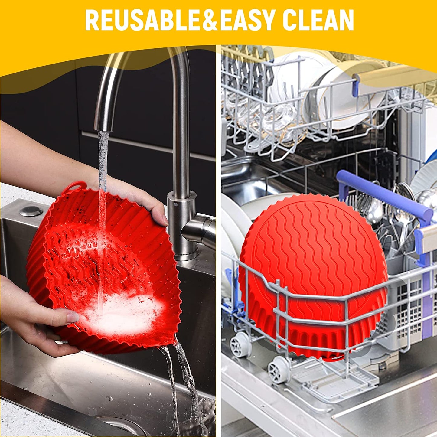 1pk 8.5" Red Reusable Silicone Air Fryer Liner Basket for 3 - 5 Qt Air Fryer