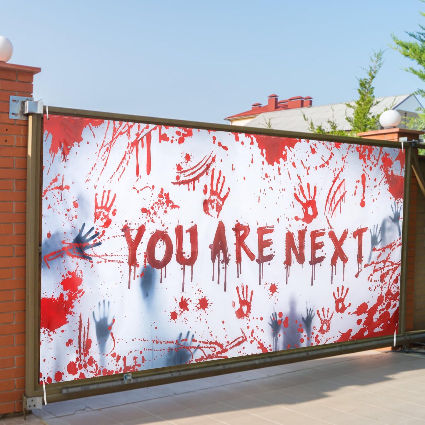 13x6 ft Bloody Handprint "YOU ARE NEXT" Halloween Banner for Garage Door/Wall