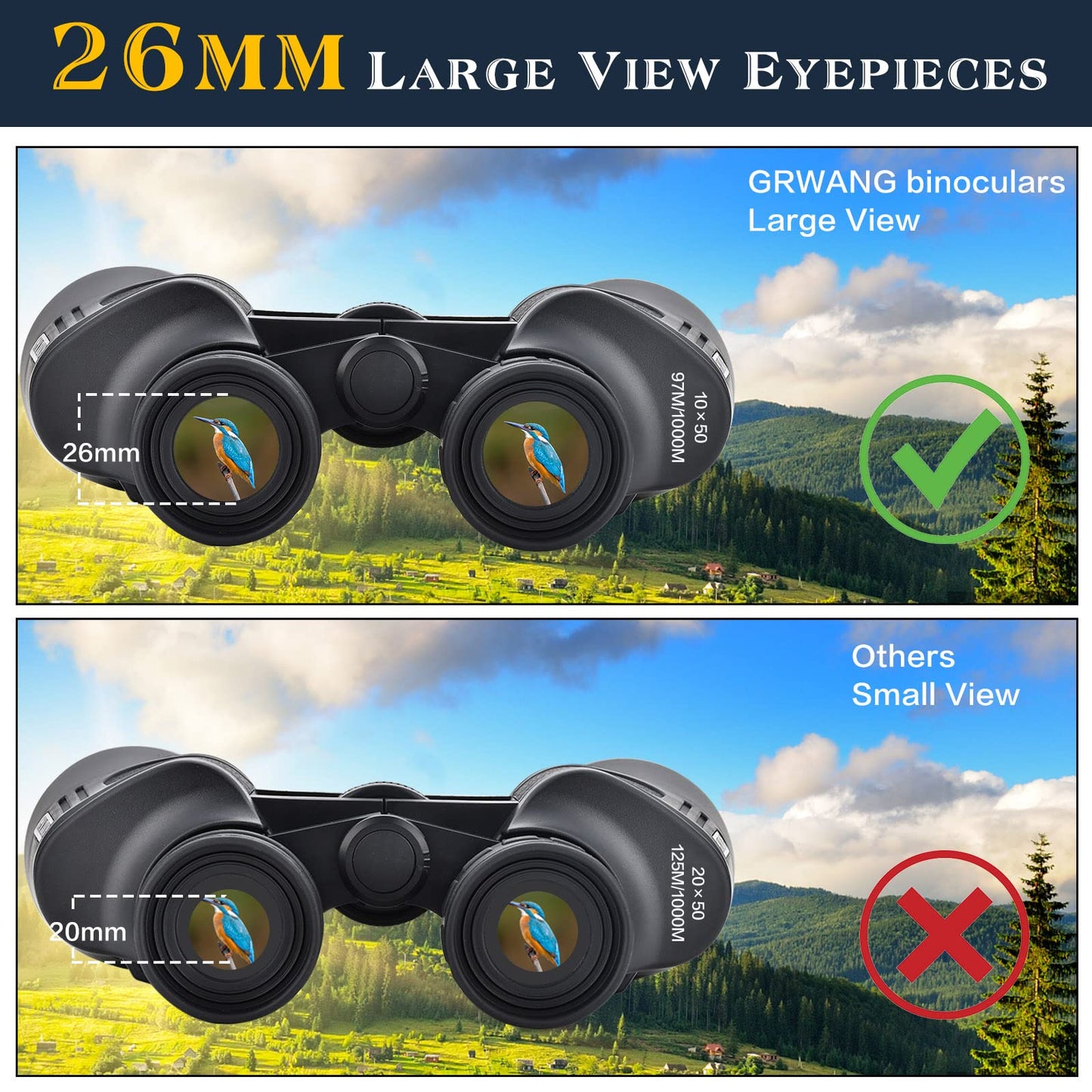 10x50 BAK4 FMC Lens Waterproof HD Binoculars w/ Clear Low Light Vision