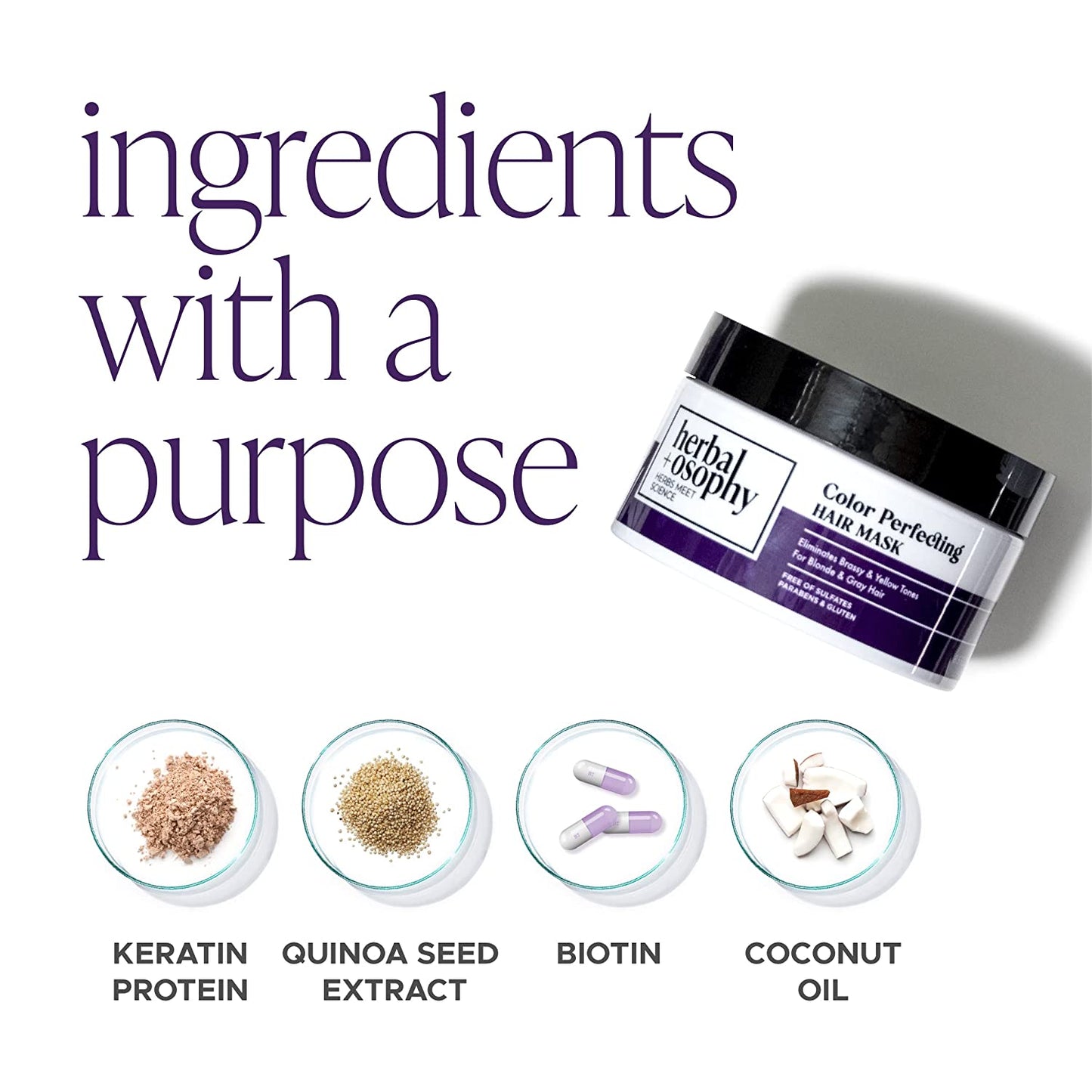8.5oz Herbalosophy Color Perfecting Purple Hair Mask – Add Shine while Protecting Your Color – Salon-Quality Haircare with Natural, Healthy Ingredients, Vegan, Sulfate & Paraben Free