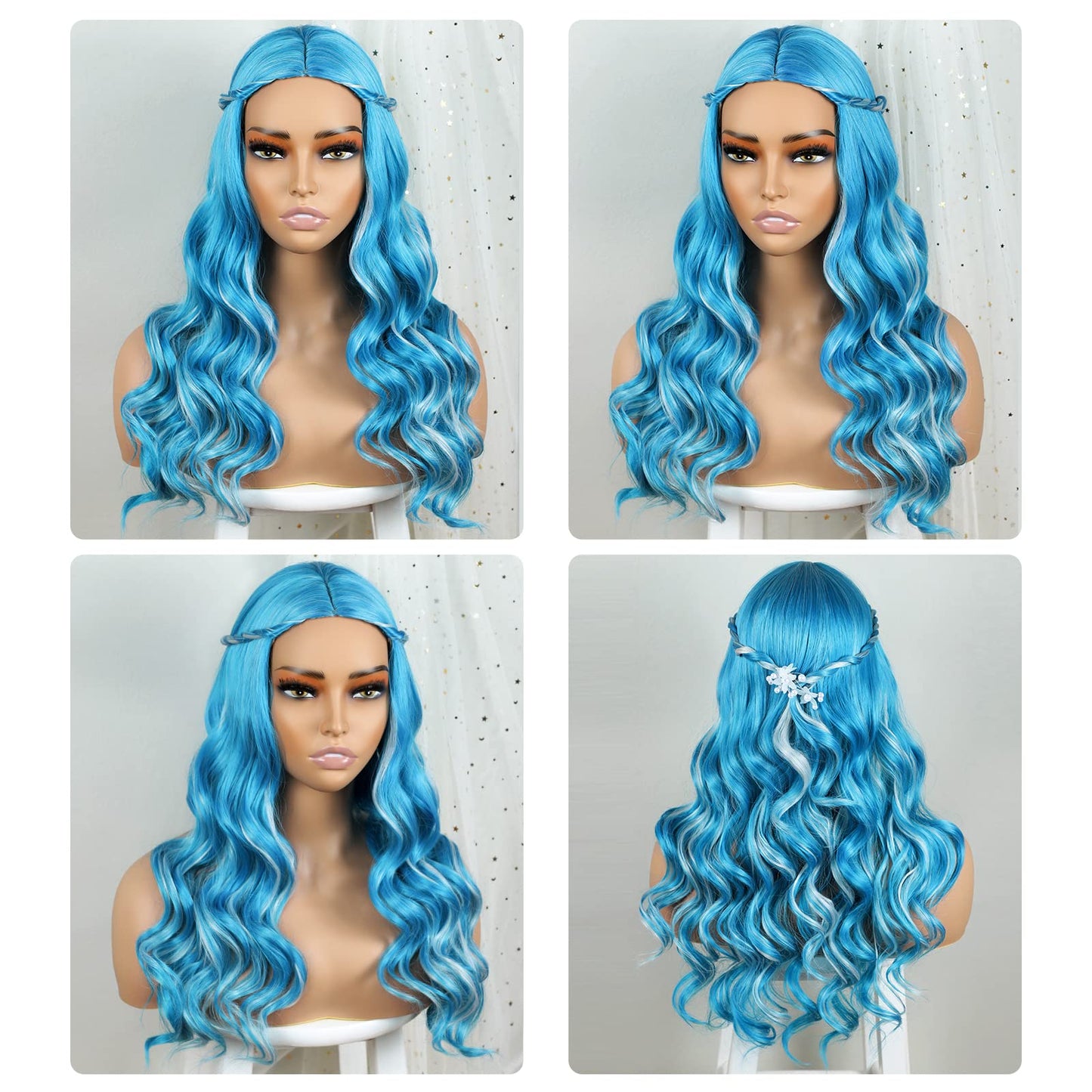 22" Blue/White Braids Alien Wig for Kids Halloween Costume/Cosplay