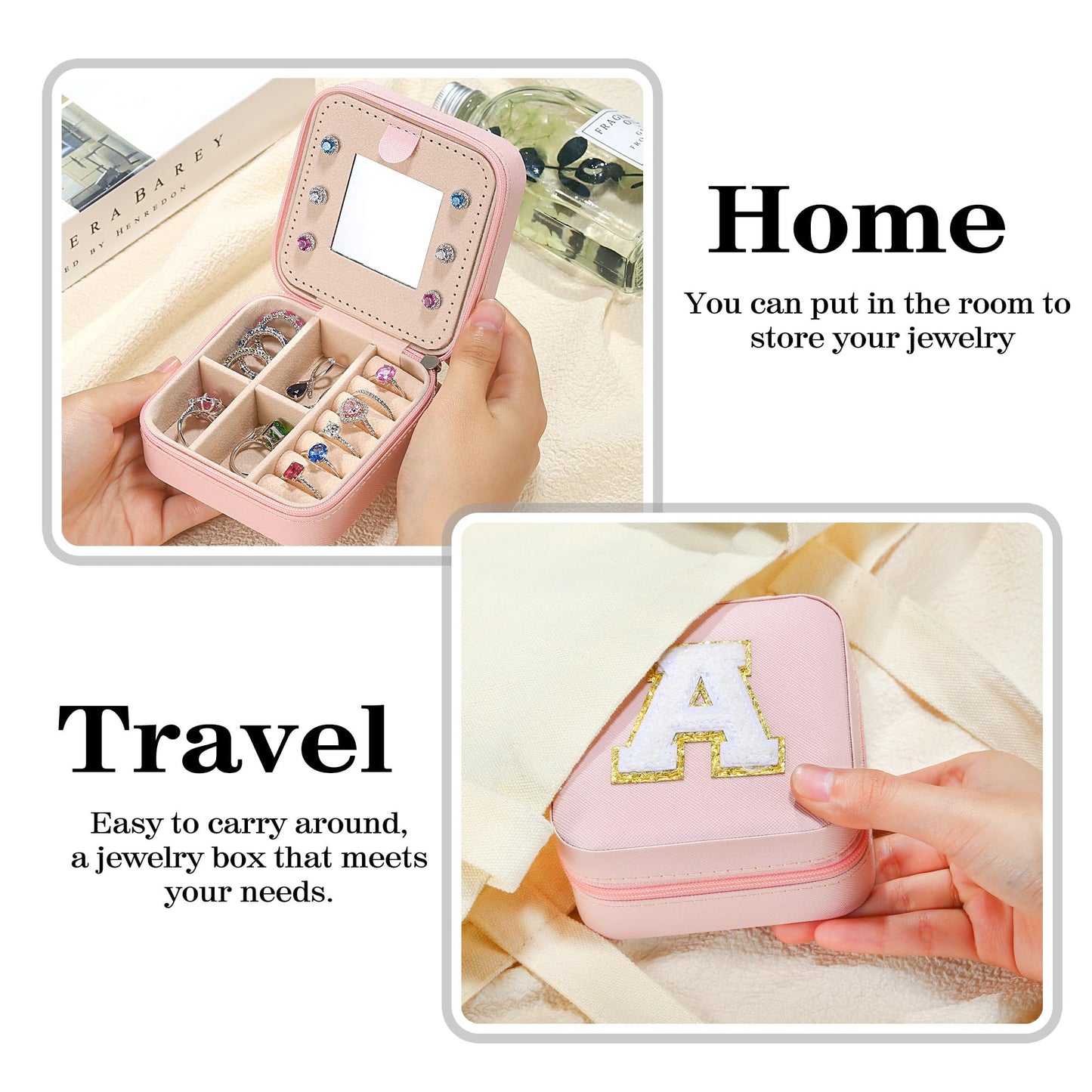 Personalized Pink Travel Jewelry Box with Monogram C - Ideal for Women's Birthday and Christmas Gifts