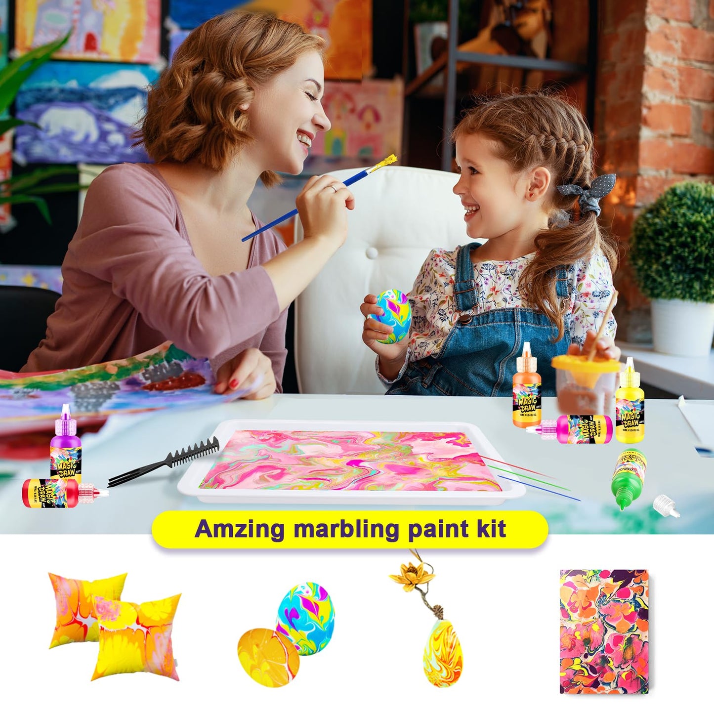 Water Marbling Paint Art Kit w/ 12 Colors (16ml)/20 Art Sheets/Brush/Comb/More