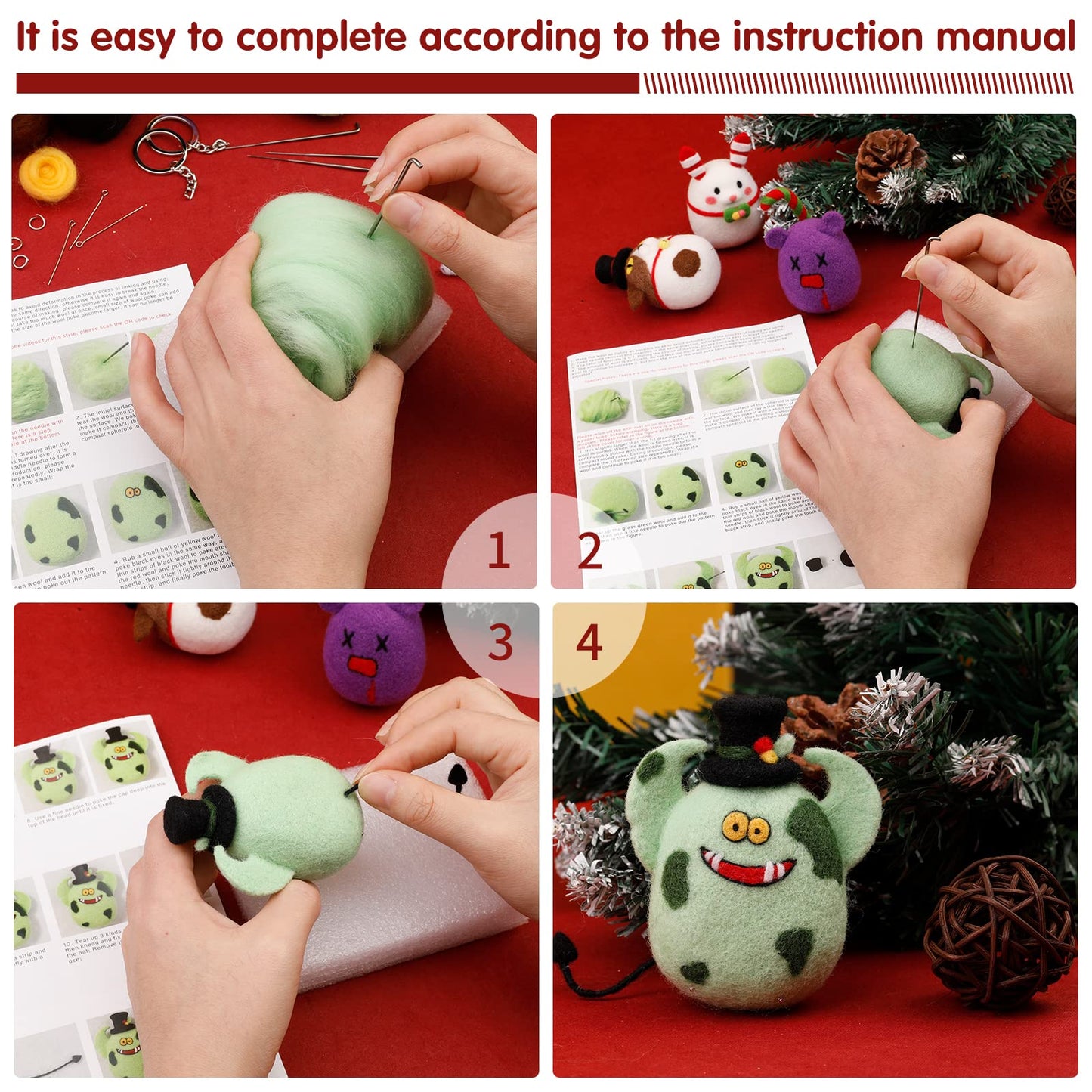 Needle Felting Kit Makes 4 Dolls w/ Basic Felt Tools & Beginners Instructions