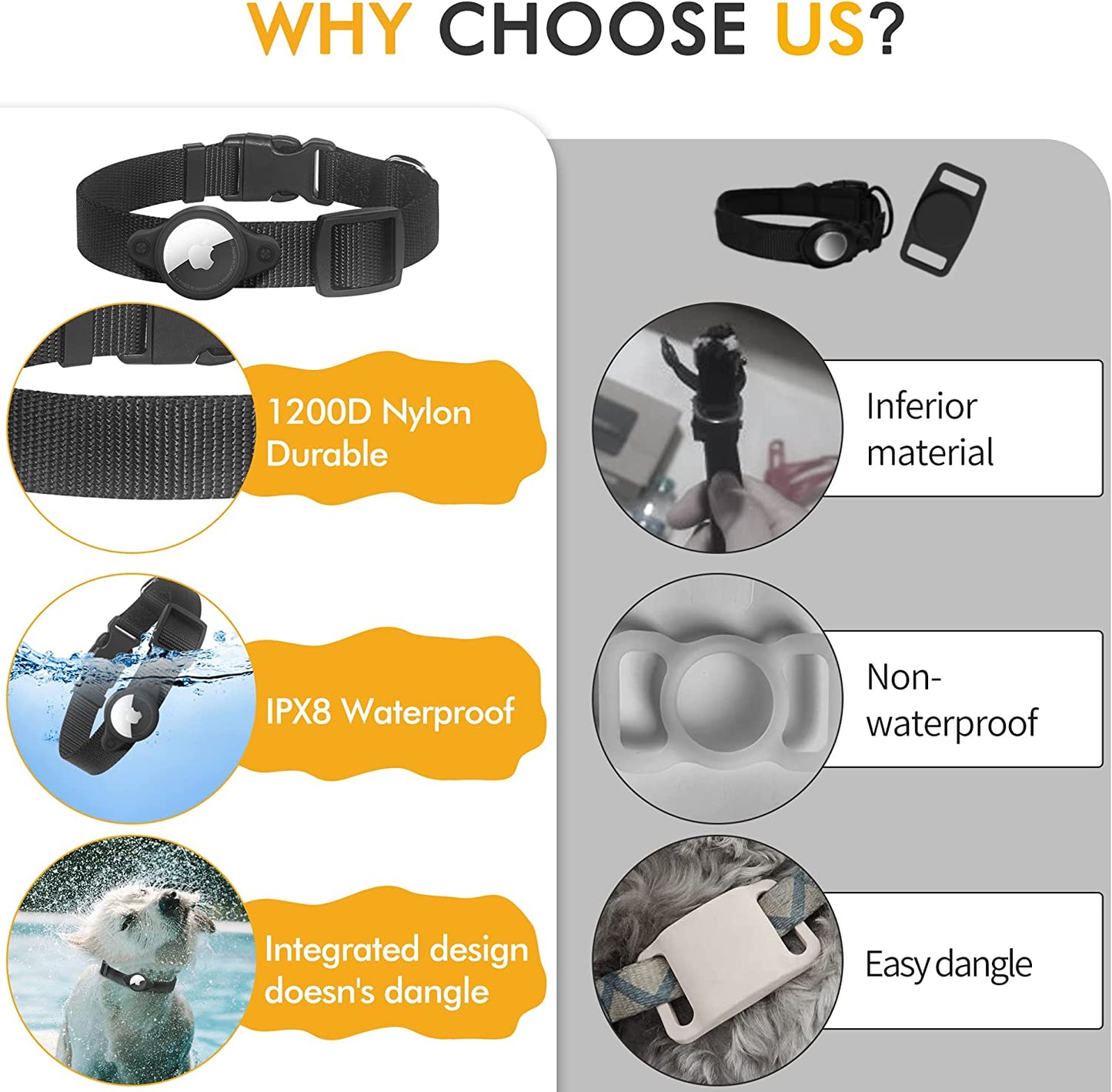 Size Small Black IPX8 Waterproof AirTag Dog Collar w/ Tools