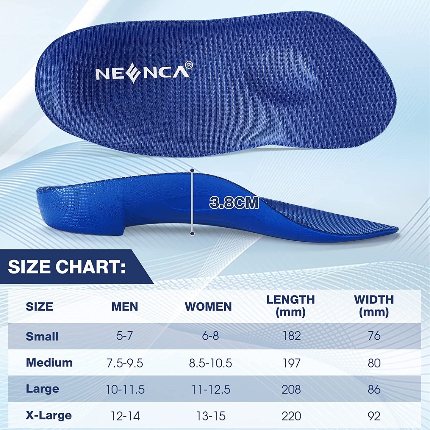 Black Men's 10-11.5 Arch Support Insoles for Plantar Fasciitis Foot Pain Relief