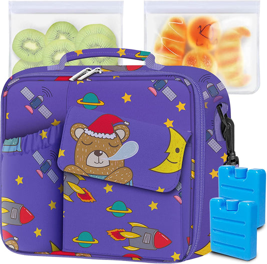 Expandable Thermal Insulated Lunch Box/Bag/Cooler w/ 2 Ice Packs/Snack Bags