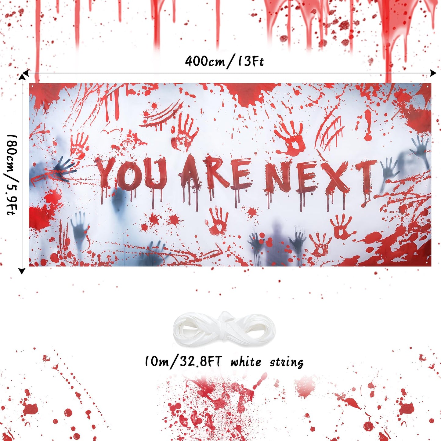 13x6 ft Bloody Handprint "YOU ARE NEXT" Halloween Banner for Garage Door/Wall