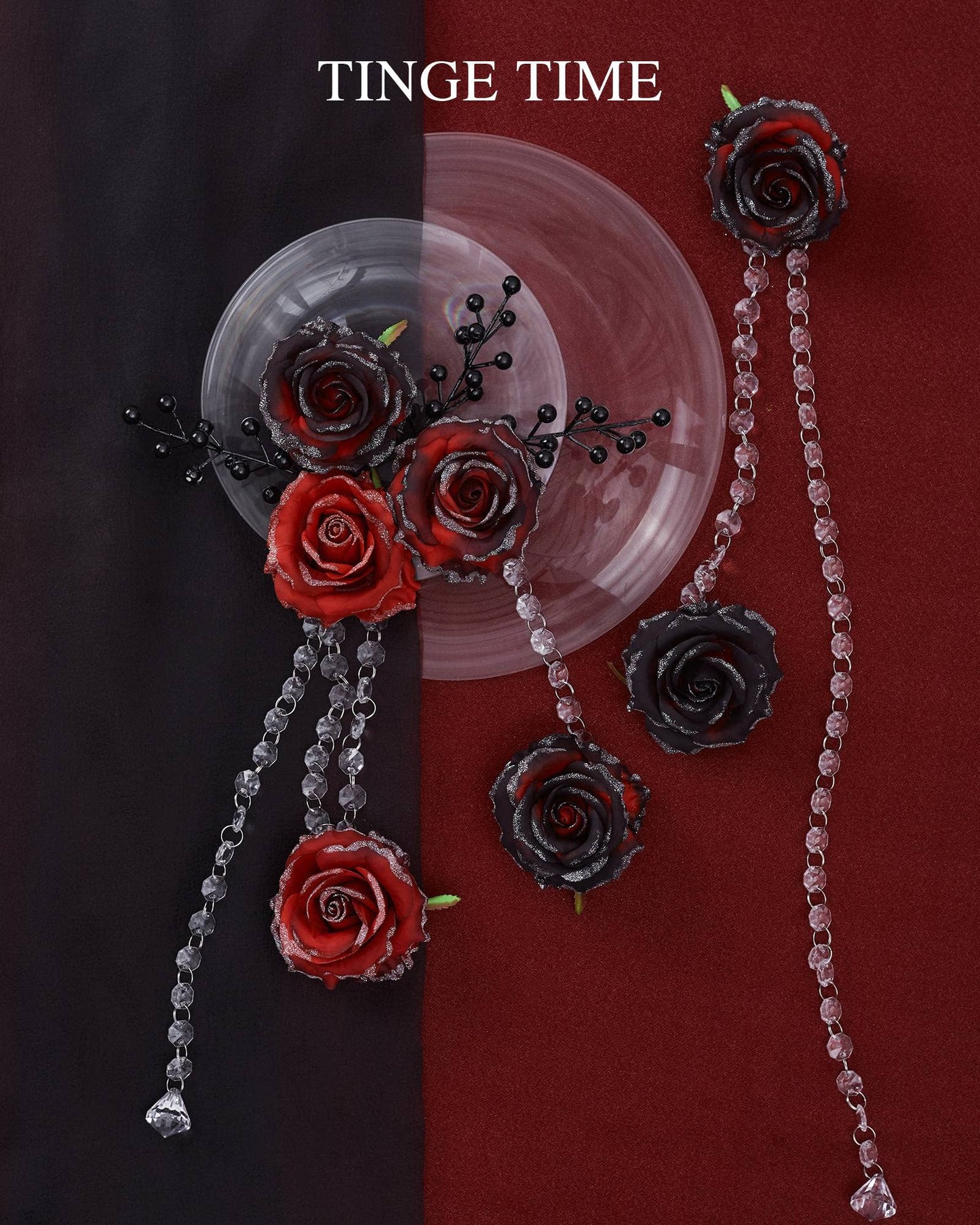 20pcs Wedding Bridal Bouquets Centerpieces Silk Red Glitter Roses w/ Stems