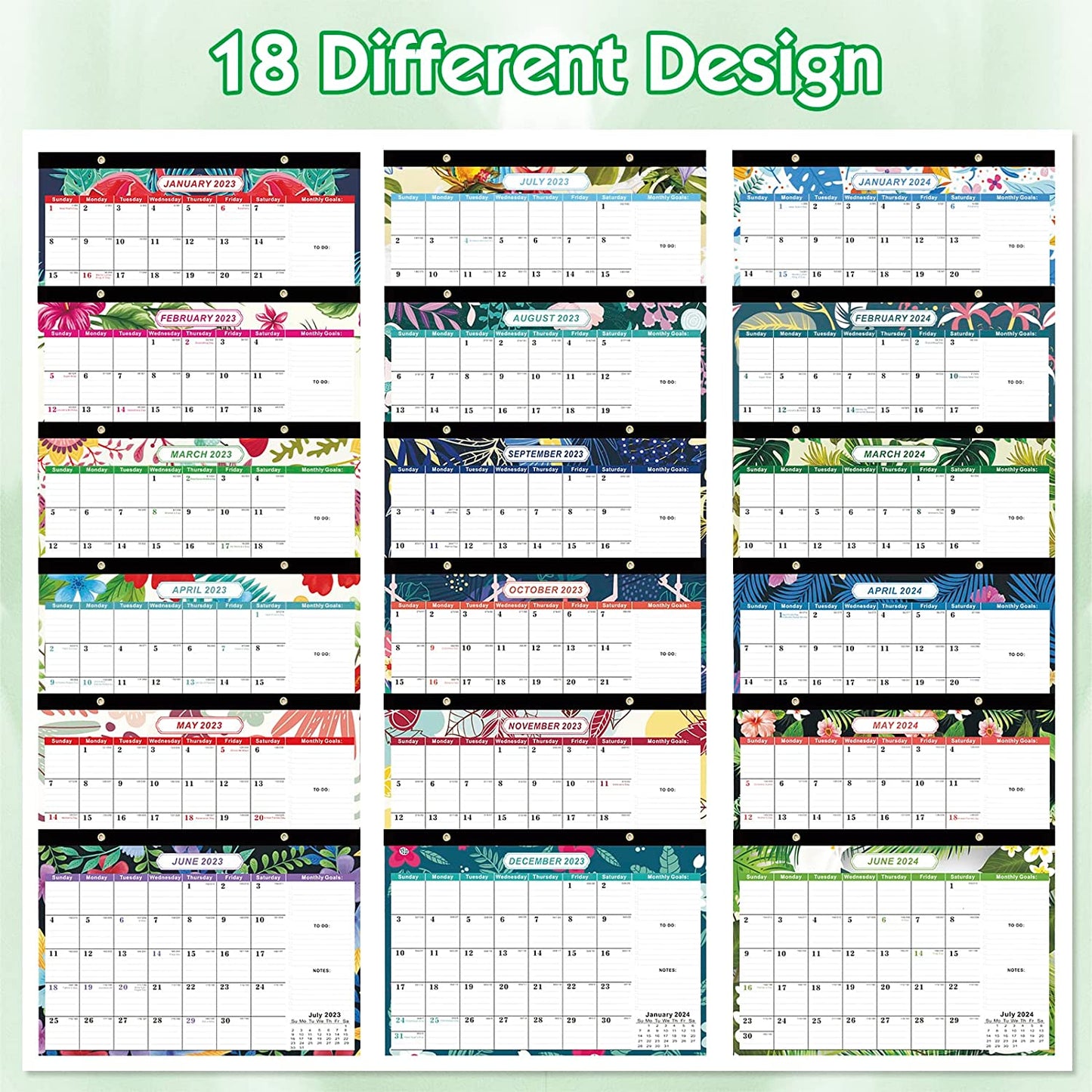 17"x12" Flower Jan 2023 - Jun 2024 Tear-Off Desk Calendar w/ 2 Corner Protectors