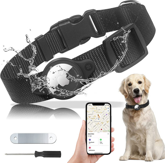 Size Small Black IPX8 Waterproof AirTag Dog Collar w/ Tools