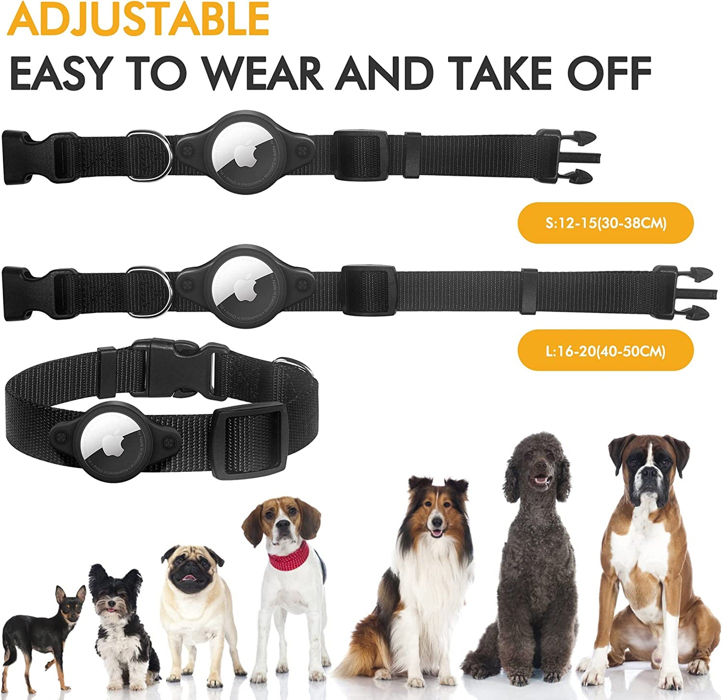 Size Small Black IPX8 Waterproof AirTag Dog Collar w/ Tools