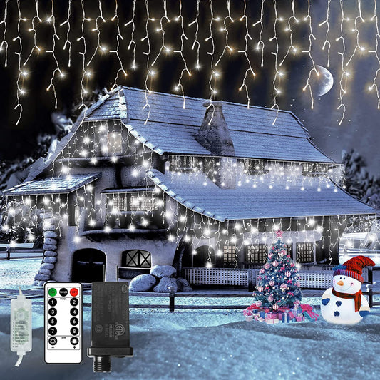 37.41ft 720 LED 144 Drops Cool White Outdoor Plug-In Christmas Icicle Lights