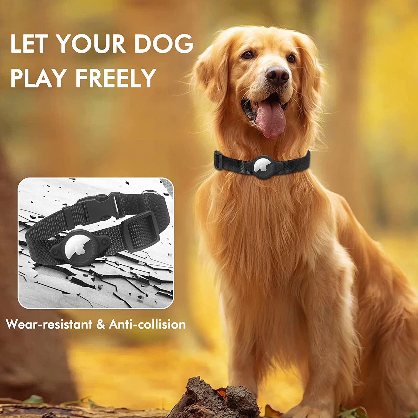 Size Small Black IPX8 Waterproof AirTag Dog Collar w/ Tools