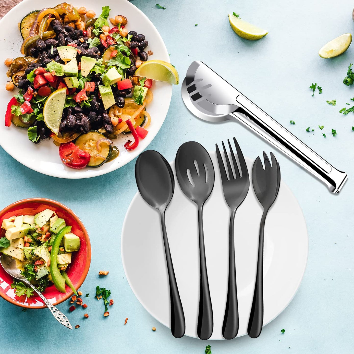 Comprehensive 18-Piece Stainless Steel Serving Utensils Set in Black - Ideal for Kitchen Parties, Buffets, Events, and Daily Use
