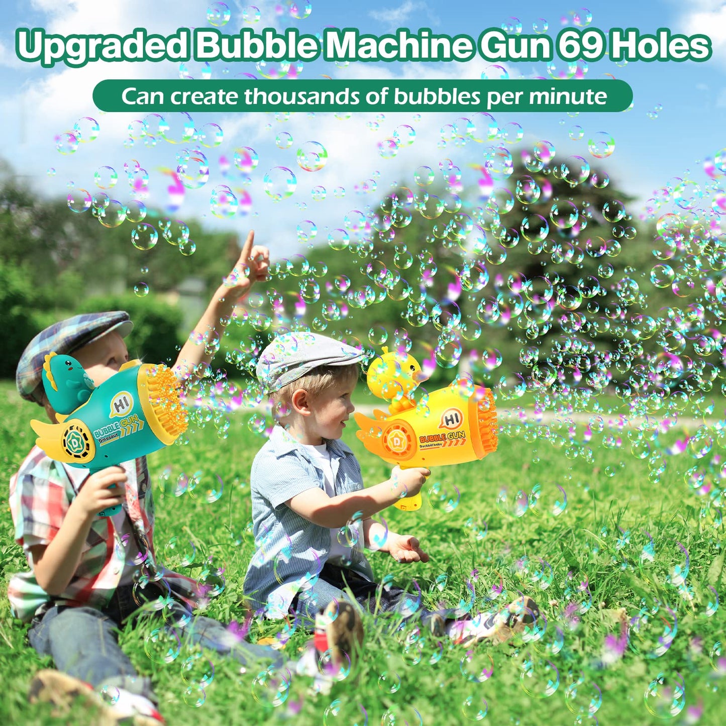 Green Bubble Machine Gun/Maker w/ 69 Holes/10000+ Bubbles Per Minute/LED Lights