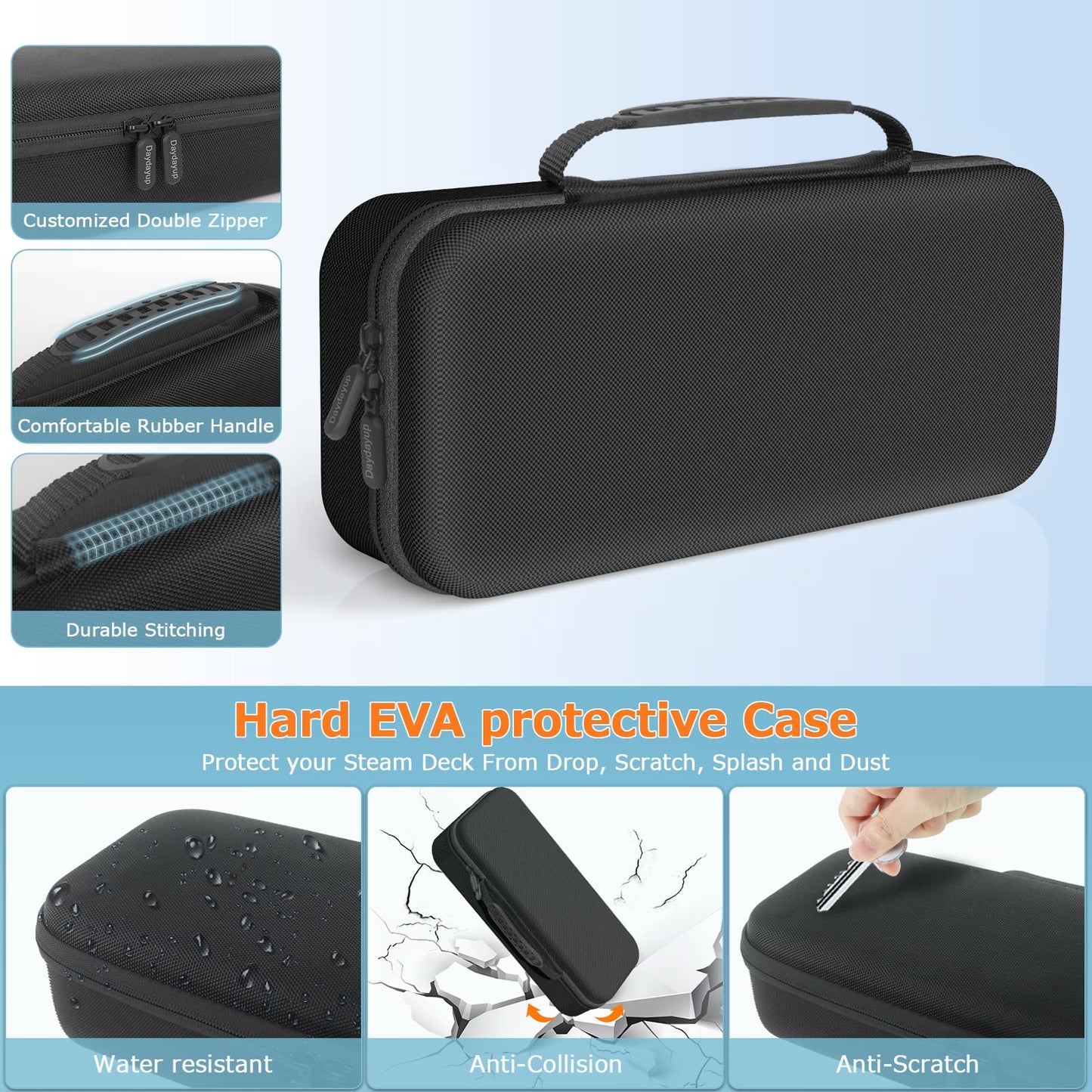Black Steam Deck Carrying Case w/ Space For Charger & 10 SD Game Cartridges