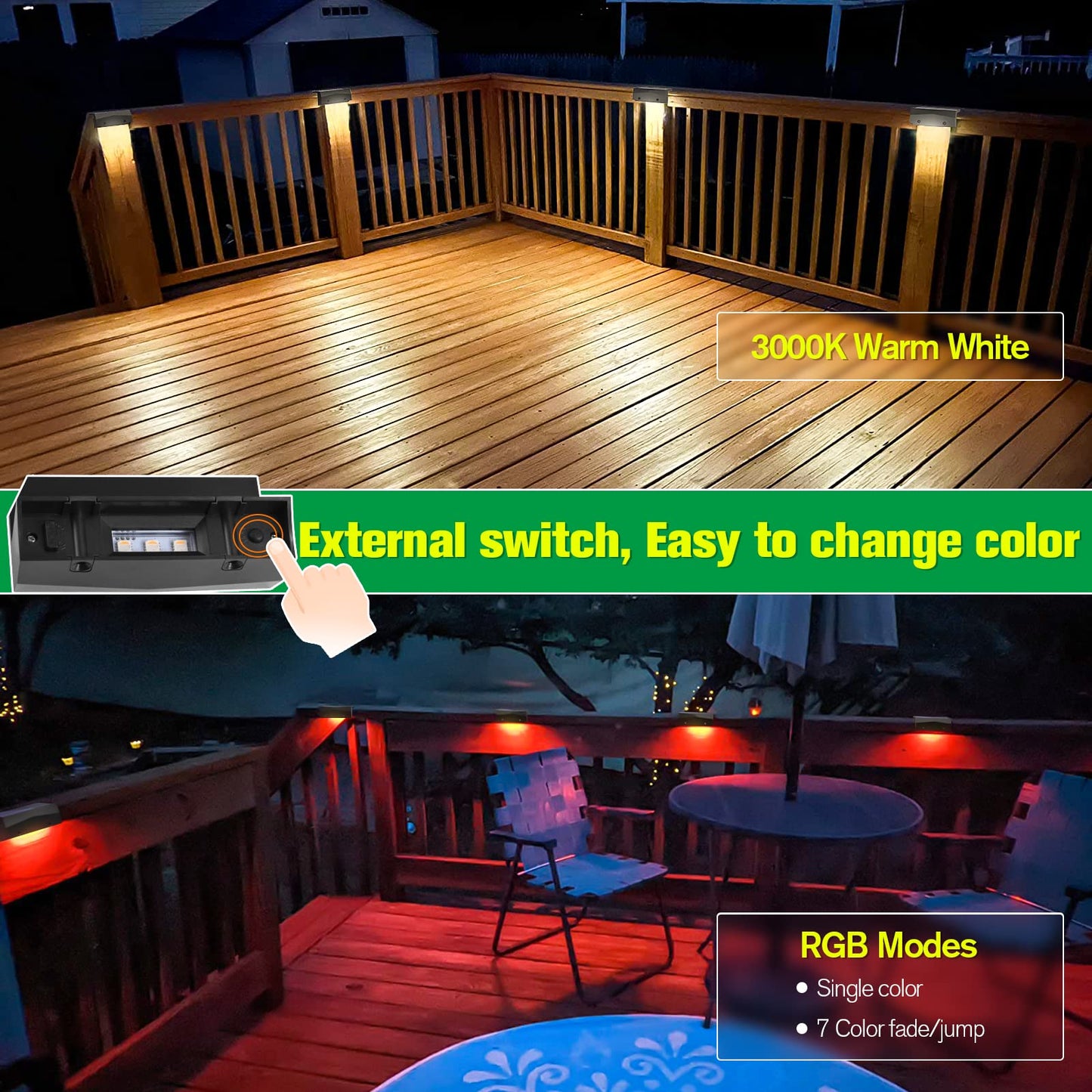6-Pack Solar Deck Lights Outdoor: 7-Color LED Waterproof Step & Poolside Lights
